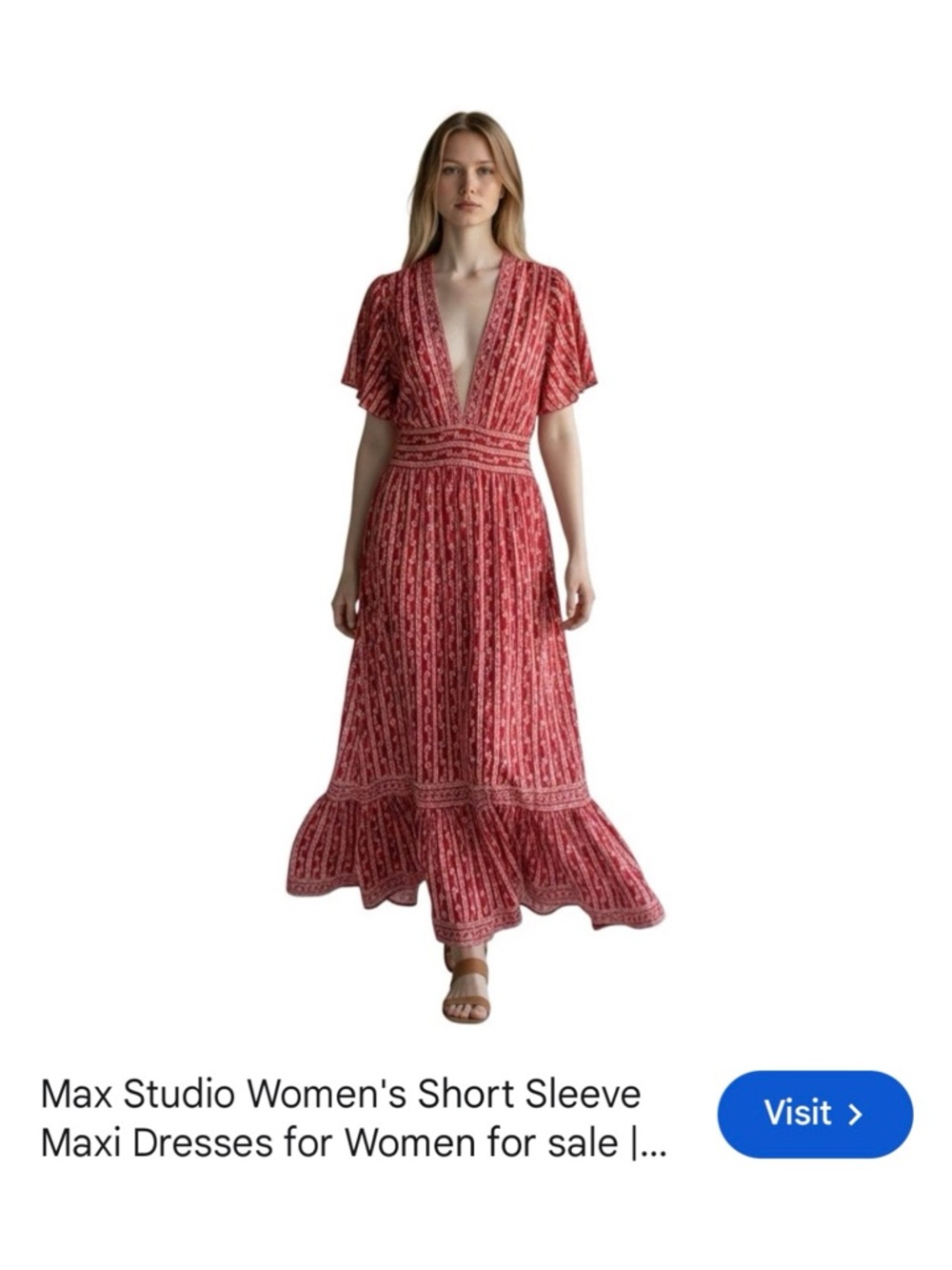 Max Studio Red Floral Maxi Dress with V-Neck - Picture 4 of 4